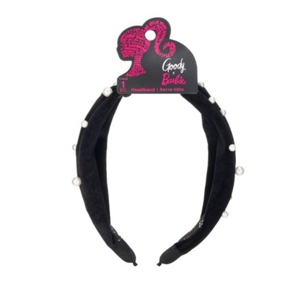 NWT Goody Barbie Black Velvet Knotted Headband with Pearls - Picture 2 of 3